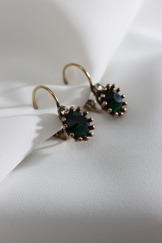 Yuvarlak Yeşil Taşlı Kadın Otantik Küpe