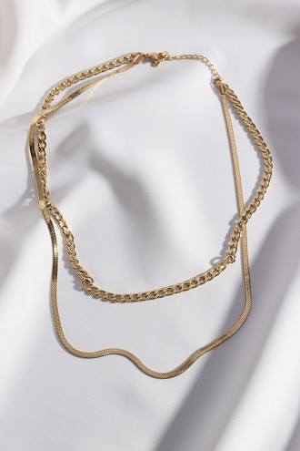 Ikili Çelik Italyan Zincirli Gold Renk Kolye