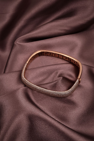 Zircon Taşlı 925 Ayar Rose Kelepçe Bileklik 32,38Gr