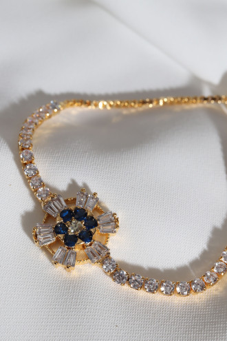 Zircon Taşlı Gold Renk Asansörlü Bileklik