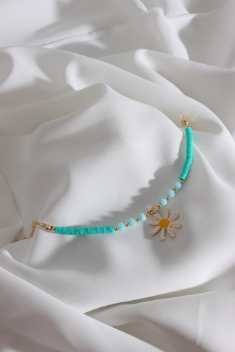 Yeşil Fimo Boncuklu Beyaz Mineli Papatya Bileklik