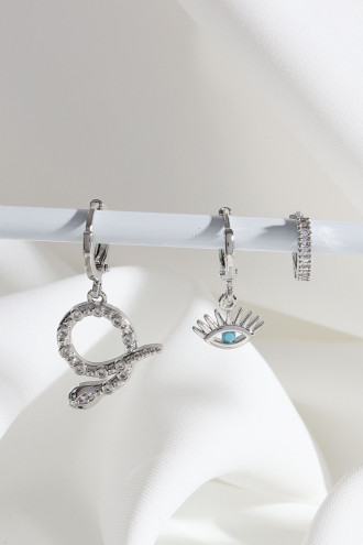 Vip Collectıon 3'Lü Yılan Gümüş Renk Halka Küpe