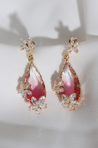 Pembe Kristal Damla Abiye Küpe Pembe Kristal Damla Abiye Küpe