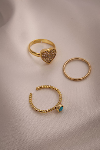 Kalpli 3'Lü Gold Renk Yüzük