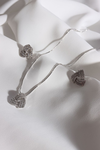 Zircon Taşlı Üçgen Kolye-Küpe Abiye Set