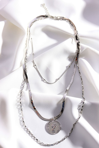 Plaka Uçlu 3'Lü Gümüş Renk Zincir Kolye