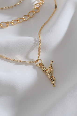 3'Lü Melek Figürlü Gold Renk Zincir Kolye