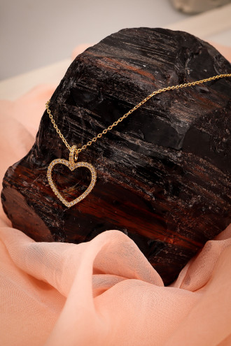 Zircon Taşlı Gold Renk Kalp Kolye
