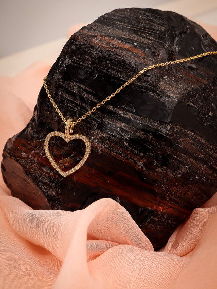 Zircon Taşlı Gold Renk Kalp Kolye