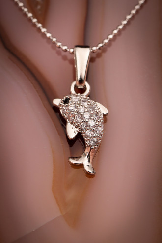 Zircon Taşlı Gümüş Renk Yunus Kolye