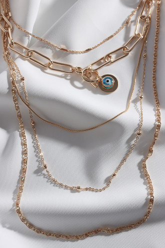 Nazar Boncuklu 5'Li Gold Renk Kolye