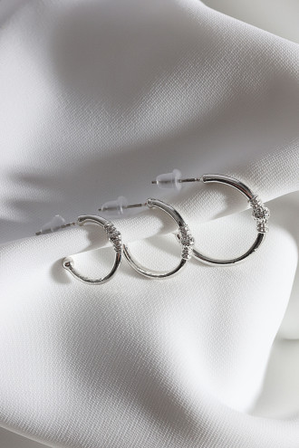 Kadın 3'Lü Gümüş Renk Halka Küpe Set