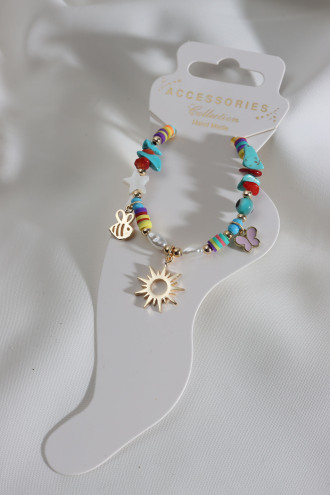 Güneş Uçlu Doğal Taş Görünümlü Sarı Boncuklu Halhal