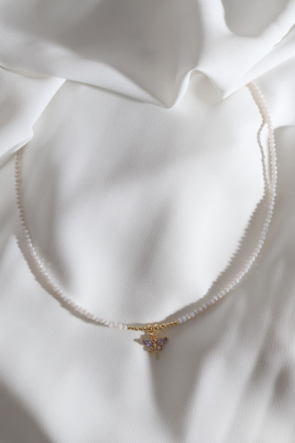 Beyaz Boncuklu Yusufcuk Uç Gold Renk Kolye