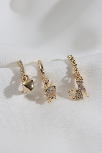 3'Lü Kurbağa Figürlü Gold Renk Küpe 3'Lü Kurbağa Figürlü Gold Renk Küpe