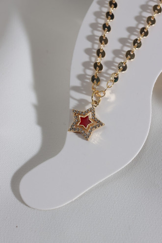 Kırmızı Mineli Yıldız Gold Renk Halhal