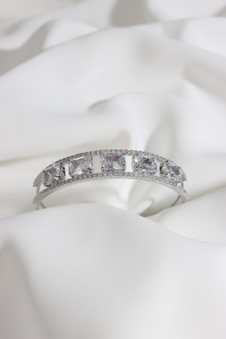 Baget Taşlı Gümüş Renk Kelepçe Bileklik