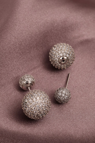 Çift Taraflı Tam Tur Zircon Taşlı Top Küpe