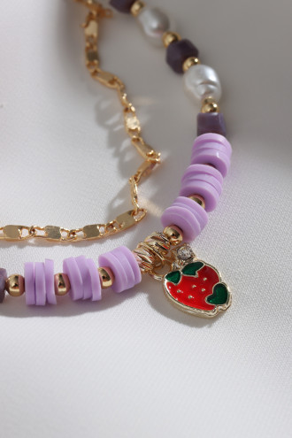 2'Li Mor Boncuklu Çilek Figür Bileklik