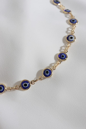 Nazar Boncuk Dizili Gold Renk Kolye