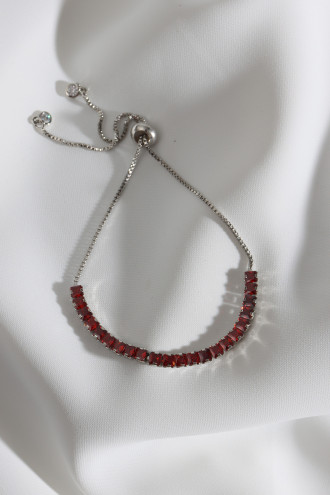 Kırmızı Zircon Taşlı Asansörlü Gümüş Renk Su Yolu Bileklik