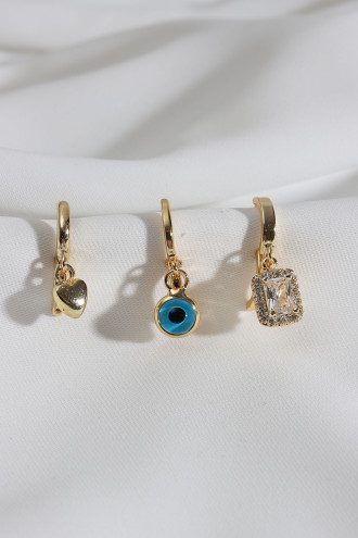 3'Lü Baget Figürlü Gold Renk Küpe