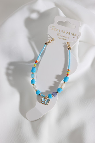 Kelebek Uçlu Mavi Boncuklu Fimo Detay Halhal