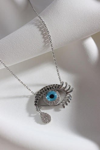 925 Ayar Gümüş Zircon Taşlı Göz Gümüş Renk Kolye 3,42 Gr