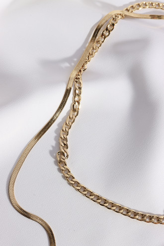 Ikili Çelik Italyan Zincirli Gold Renk Kolye