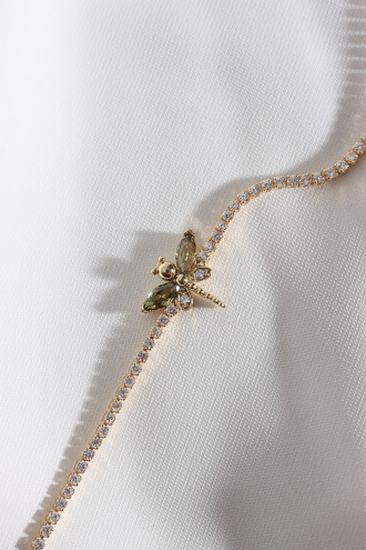 Su Yeşili Taşlı Yusufçuk Figürlü Zircon Taş Gold Renk Suyolu Bileklik