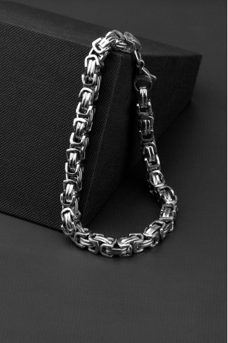 Gümüş Renk Kral Zincir Çelik Erkek Bileklik