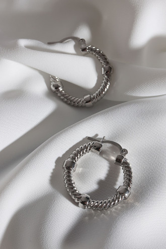 Burgulu Düğme Model Vintage Gümüş Renk Halka Küpe