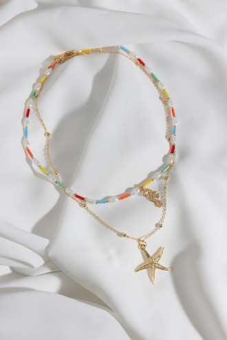 2'Li Renkli Boncuklu Deniz Yıldızı Gold Renk Kolye 2'Li Renkli Boncuklu Deniz Yıldızı Gold Renk Kolye