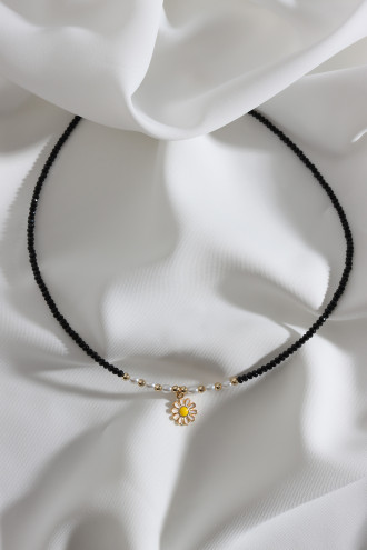 Siyah Boncuklu Papatya Figür Çıtır Kolye
