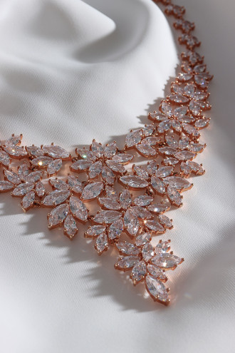 Rose Zircon Taşlı Süzme Abiye Gerdanlık/Kolye