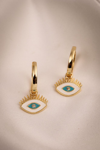 Beyaz Mineli Göz Halka Küpe