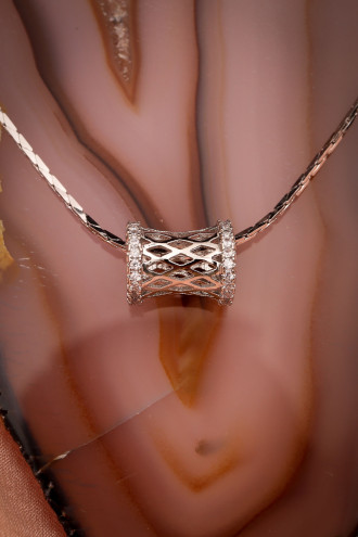 Yılan Zincirli Silindir Gümüş Renk Kolye