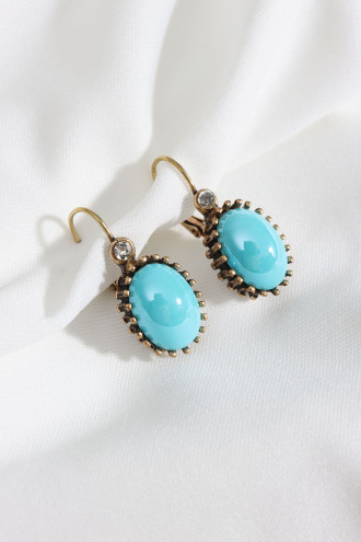 Mavi Oval Otantik Küpe