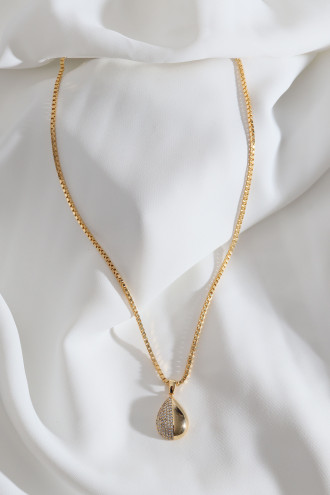 Yarı Taşlı Damla Şekil Gold Renk Kolye