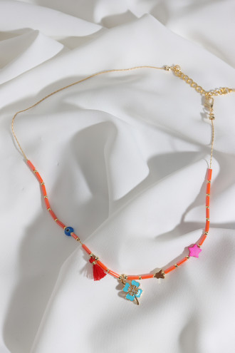 Yonca Uçlu Pembe Yıldızlı Turuncu Kolye Yonca Uçlu Pembe Yıldızlı Turuncu Kolye