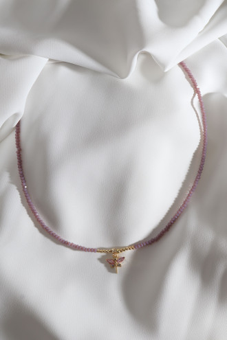 Lila Boncuklu Yusufcuk Uç Gold Renk Kolye