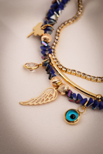 Lacivert Kristalli 3'Lü Bileklik