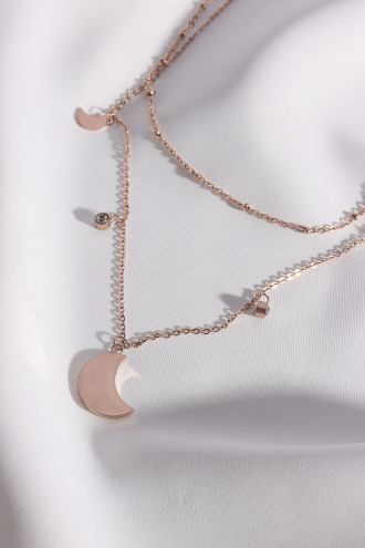 2'Li Çelik Rose Renk Ay Kolye