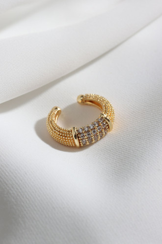 Zircon Taşlı Gold Renk Tekli Sıkıştırmalı Kıkırdak Küpe