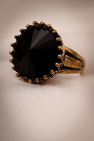 Siyah Taşlı Alttan Ayarlanabilir Eskitme Yüzük