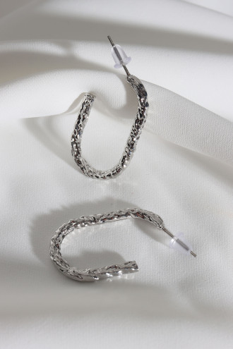 Vintage Gümüş Renk Oval Halka Küpe