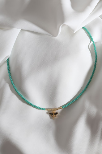 Yeşil Boncuklu Yusufcuk Uç Gold Renk Kolye