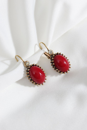 Kırmızı Oval Otantik Küpe