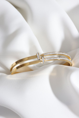 Gold Renk Taşlı Çivi Çelik Kelepçe Bileklik