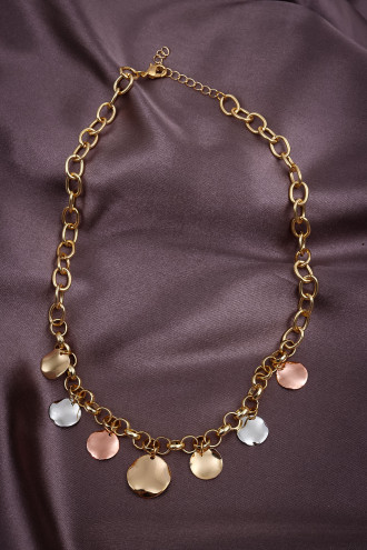 Renkli Pul Sallantılı Gold Renk Kolye